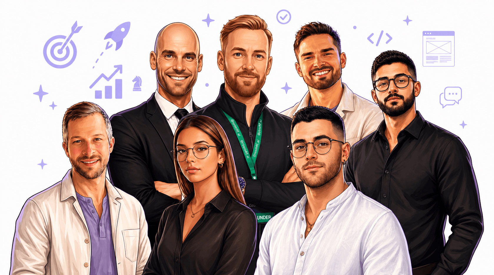 The GrowthAF team: three founders and four AI specialists